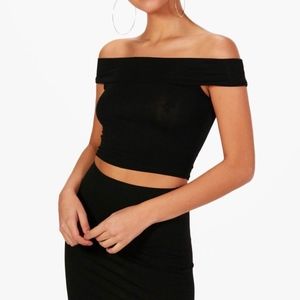 Boohoo off the shoulder black crop top
